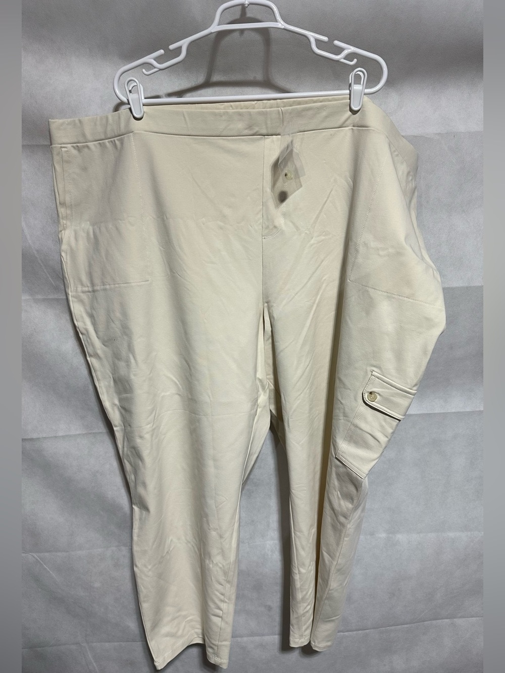 NEW Susan Graver Weekend Pull On Elastic Waist Cargo Pants Plus 5X Ivory Pockets